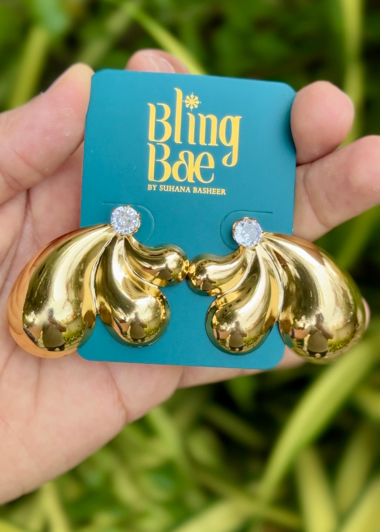 Golden Shell Wave Statement Earrings