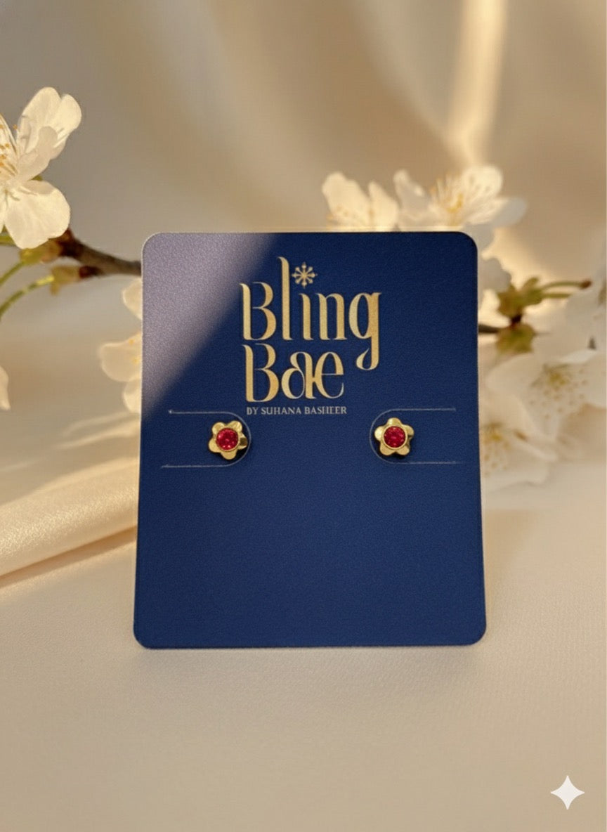 Oriental Ruby Blooms Studs