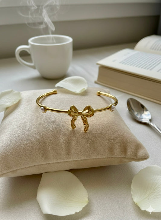 Golden Bow Charm Cuff Bangle