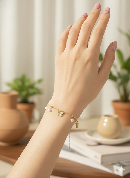 Butterfly Pearl Anklet/Bracelet (Single Piece)