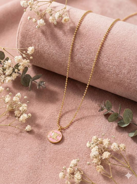 Pink Enamel Coin Chain With Pendant