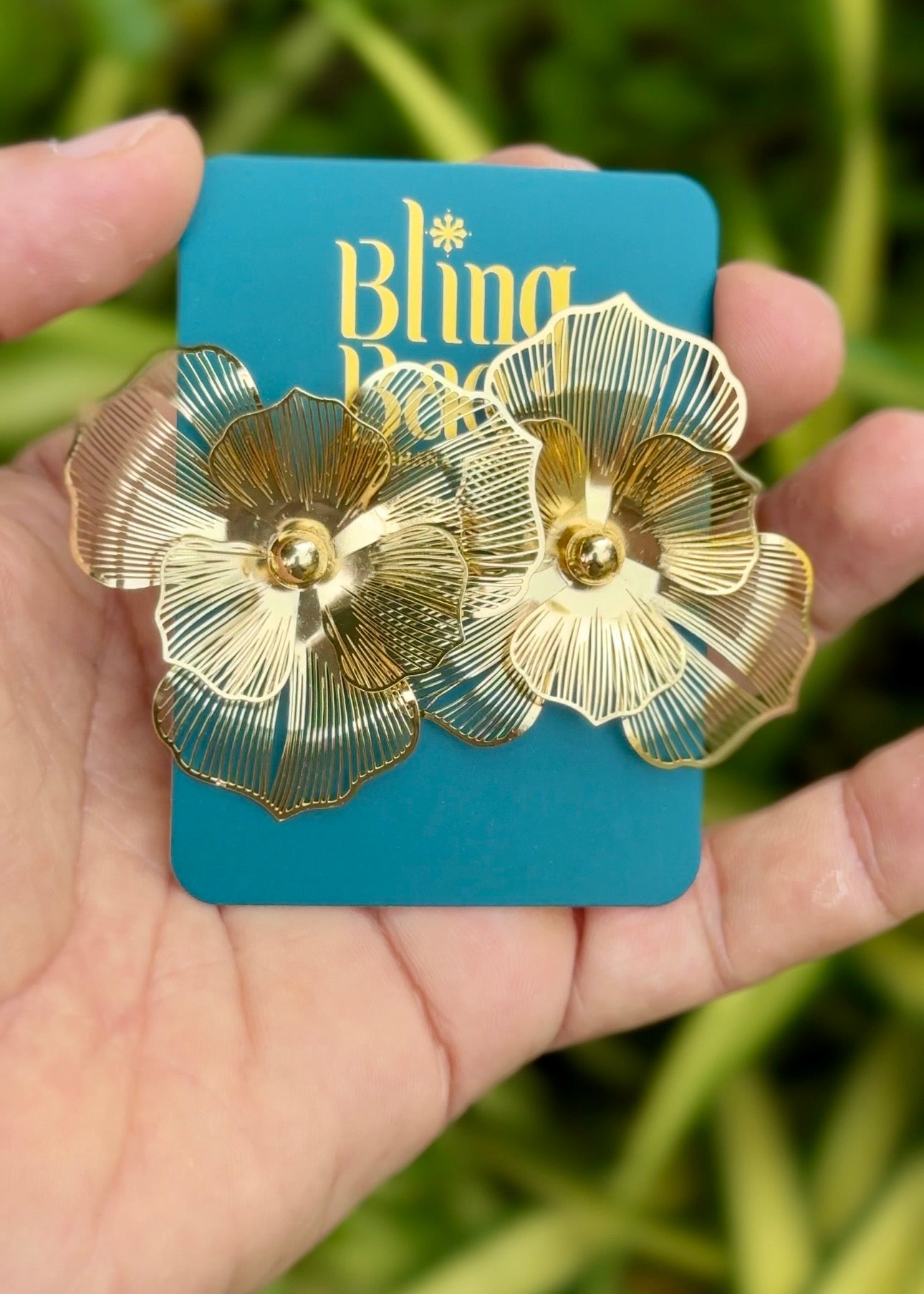 Golden Petal Bloom Statement Earrings
