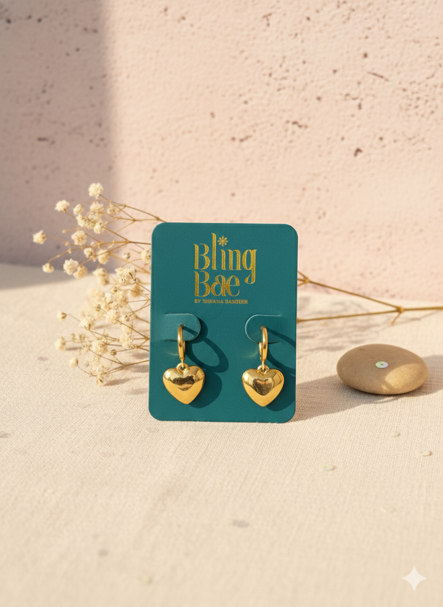 Golden Heart Drop Earrings