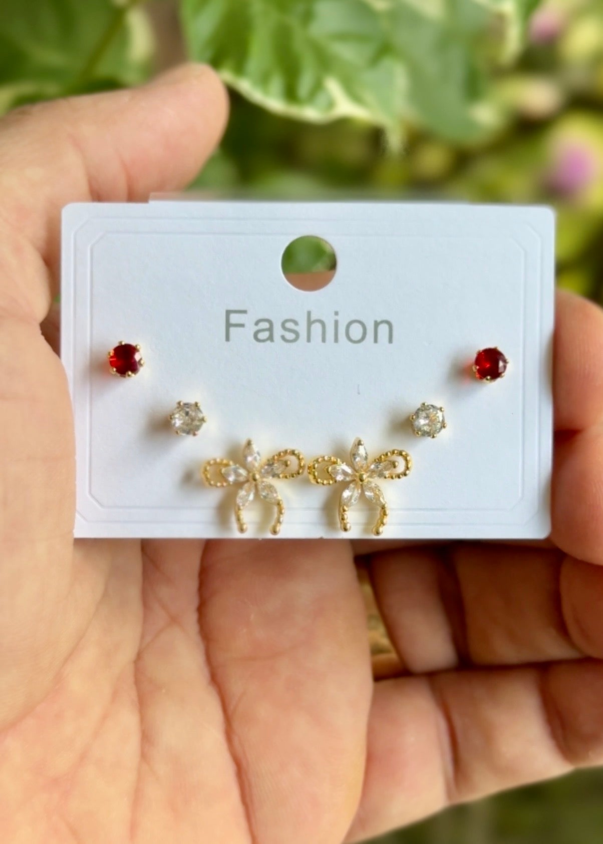 Ruby Bow Charm Mini Stud Set 🎀✨