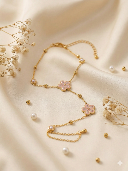 Gold Floral Hand Harness Finger Bracelets