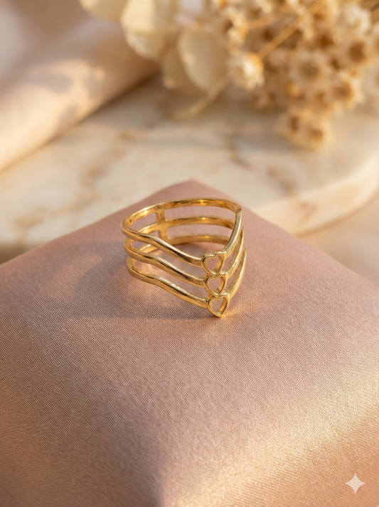 Triple Heart Chevron Rings