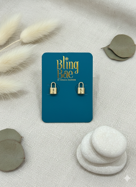 Golden Lock Stud Earrings
