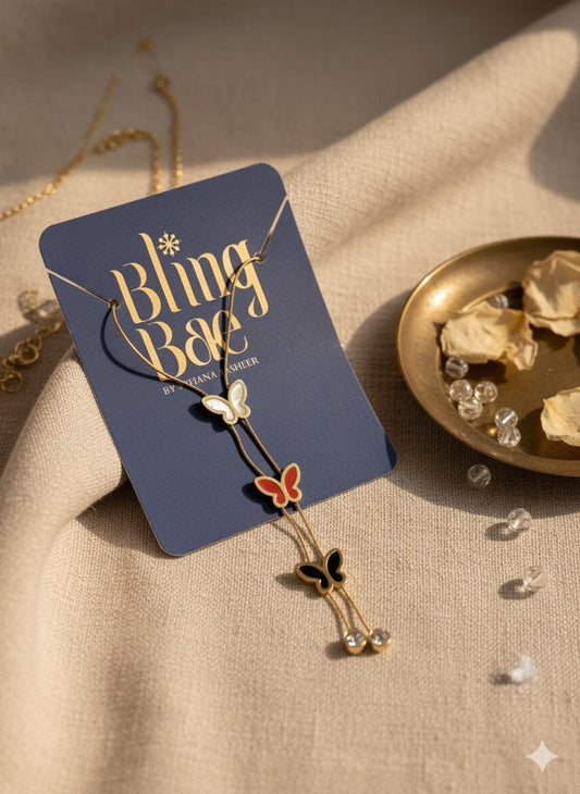 Trio Butterfly Drop Chain With Pendant