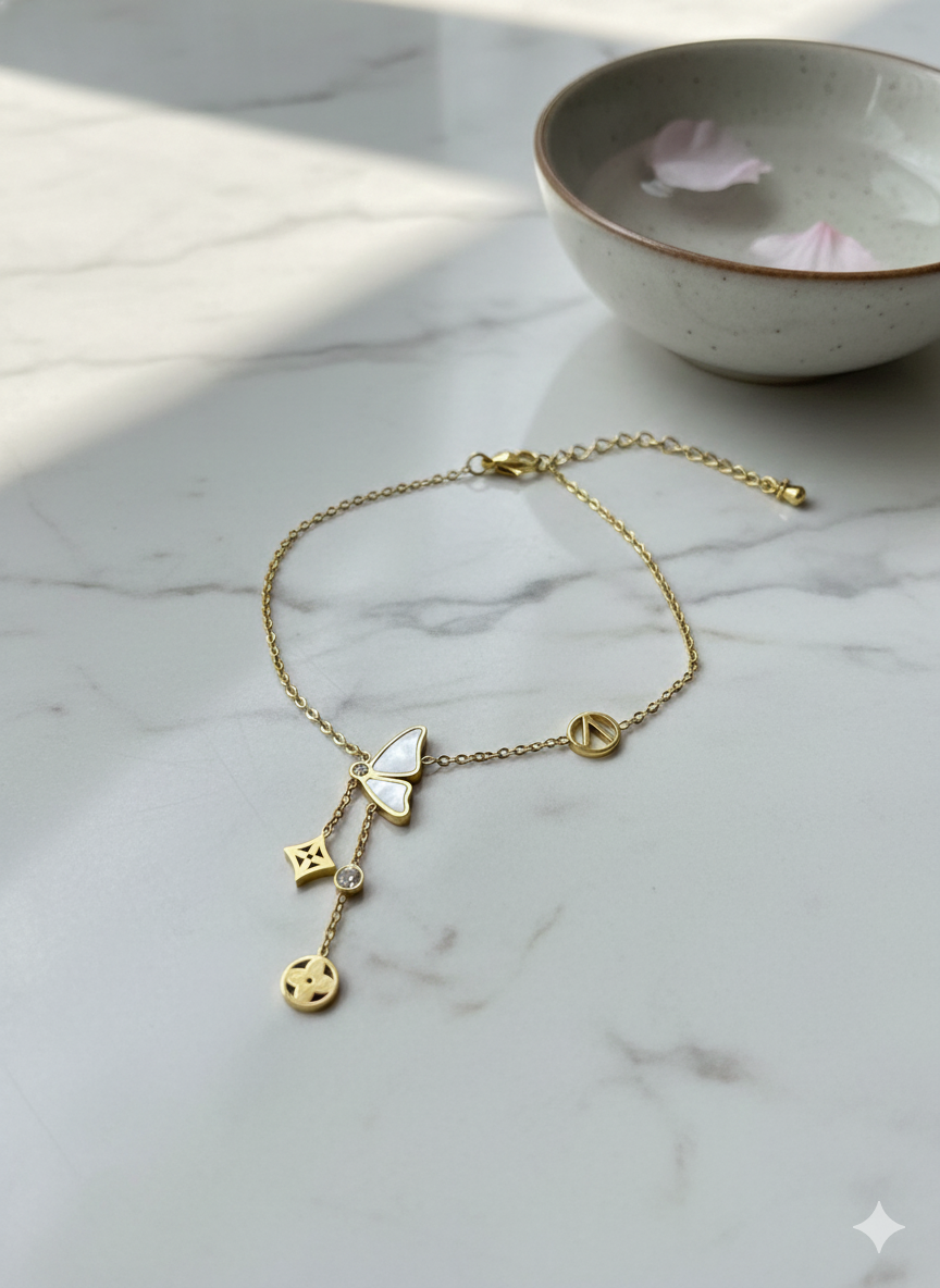 Butterfly Charm Dangle Anklet/Bracelet (Single Piece)