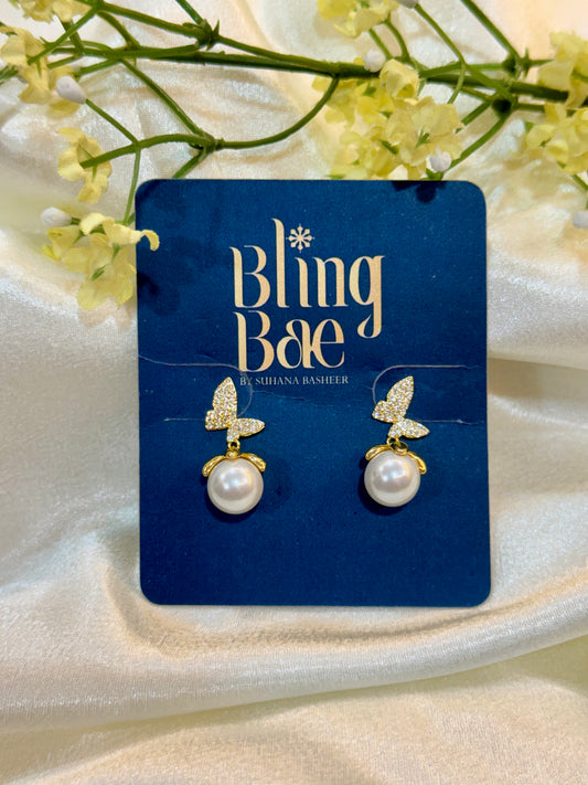 Butterfly And Pearl Drop Earrings