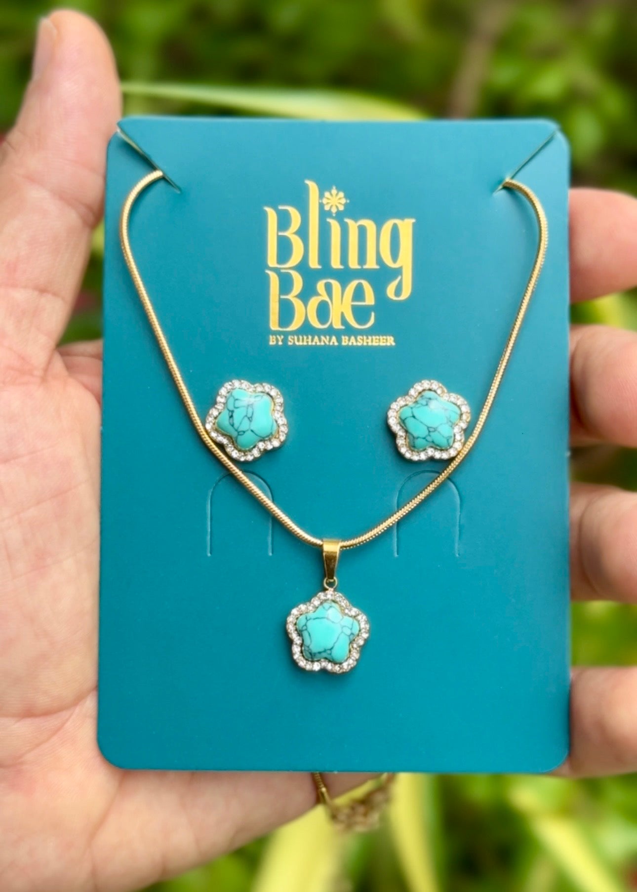 Turquoise Bloom Halo Necklace & Earrings Sets 💠✨