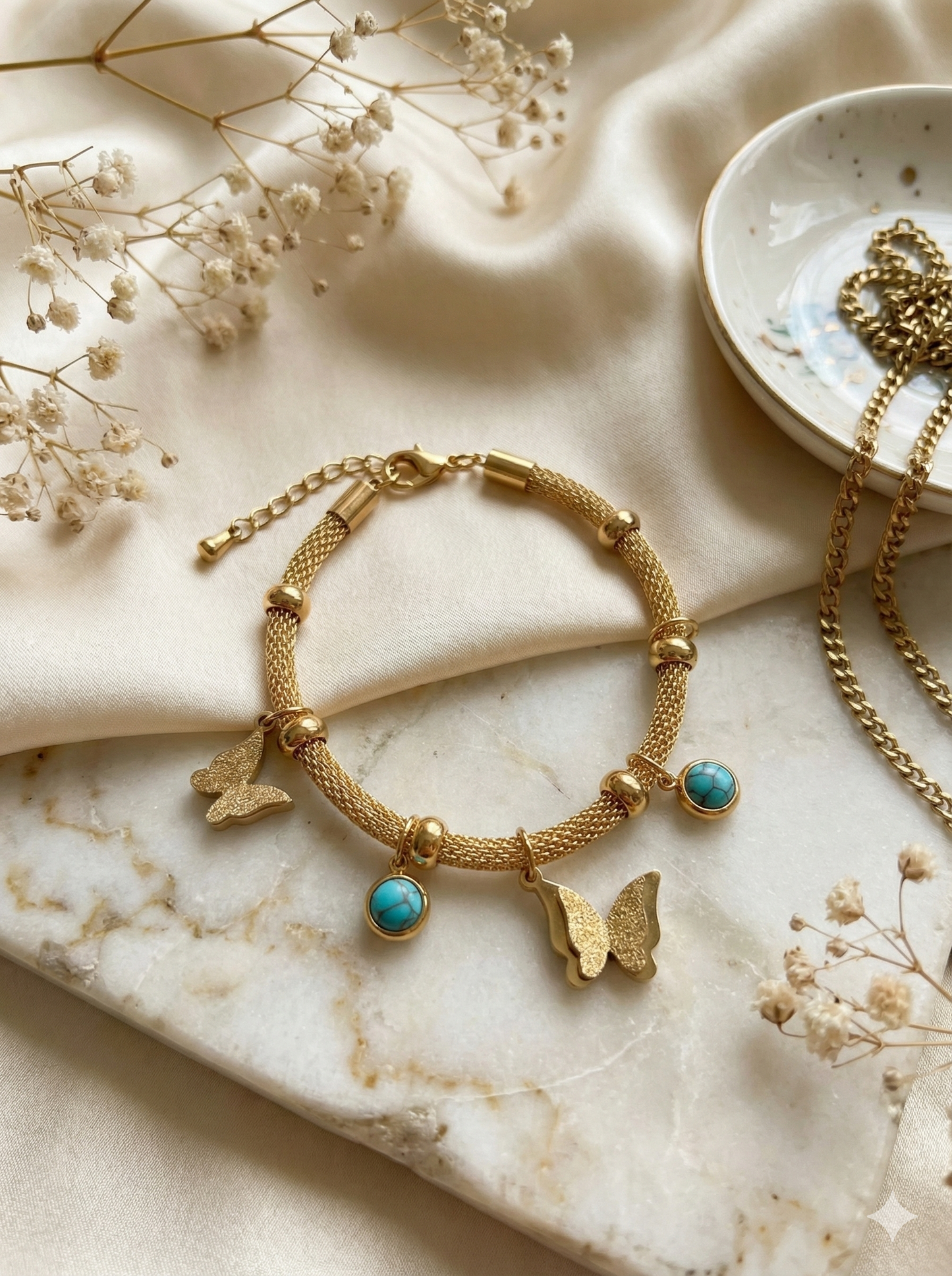 Golden Flutter & Turquoise Bracelets