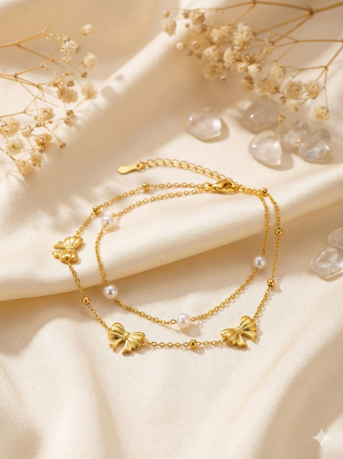 Pearl Bow Charm Anklet/Bracelet (Single Piece)