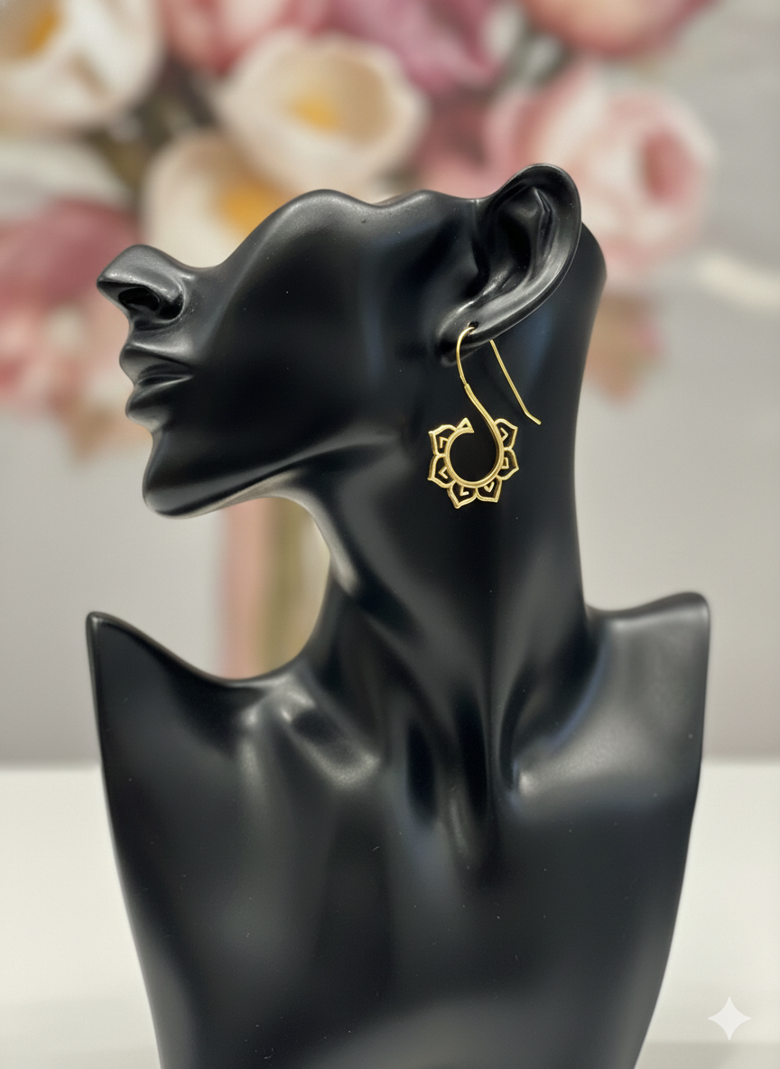 Lotus Frame Open Hoops Earrings
