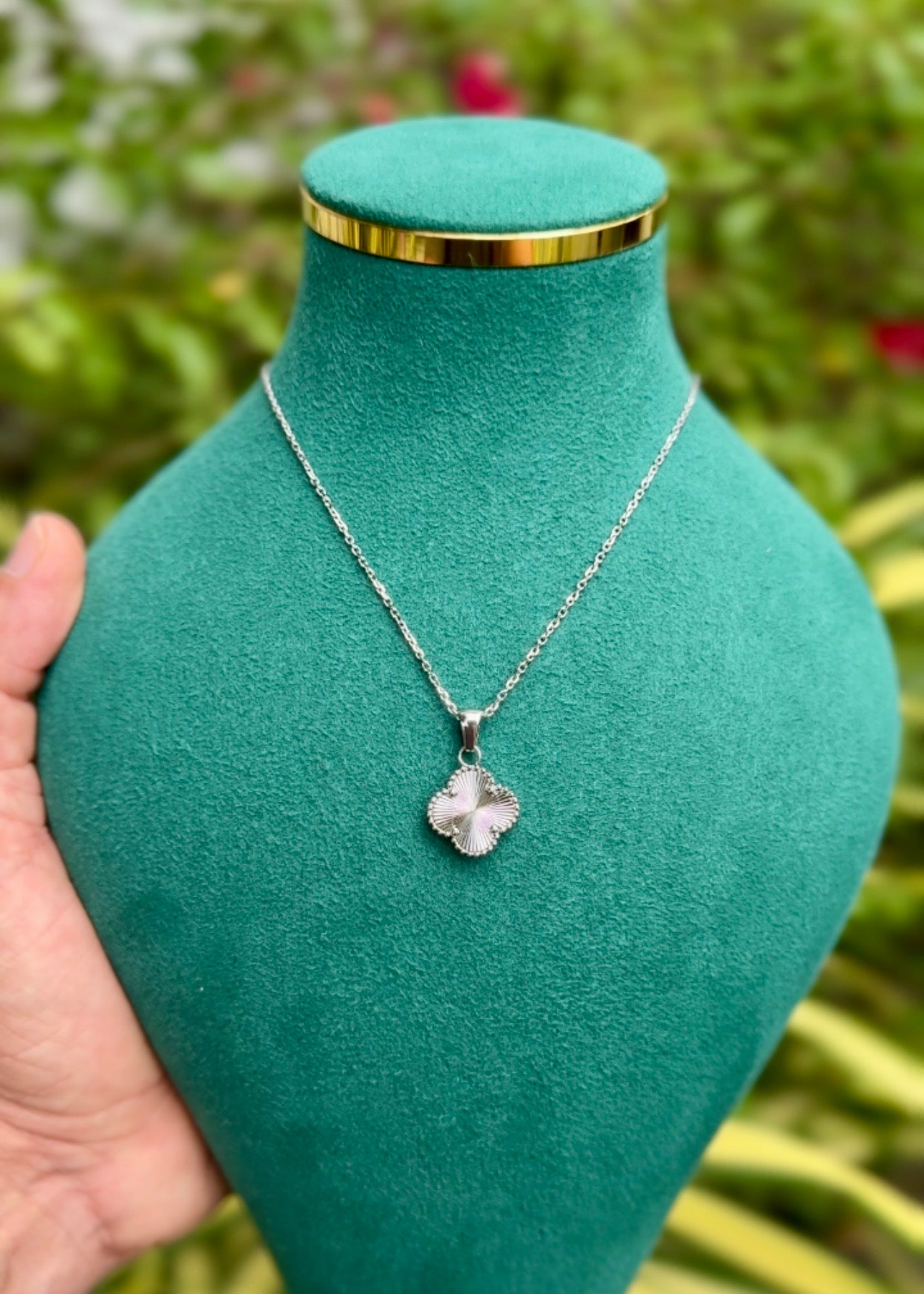 Silver Clover Charm Necklace ✨