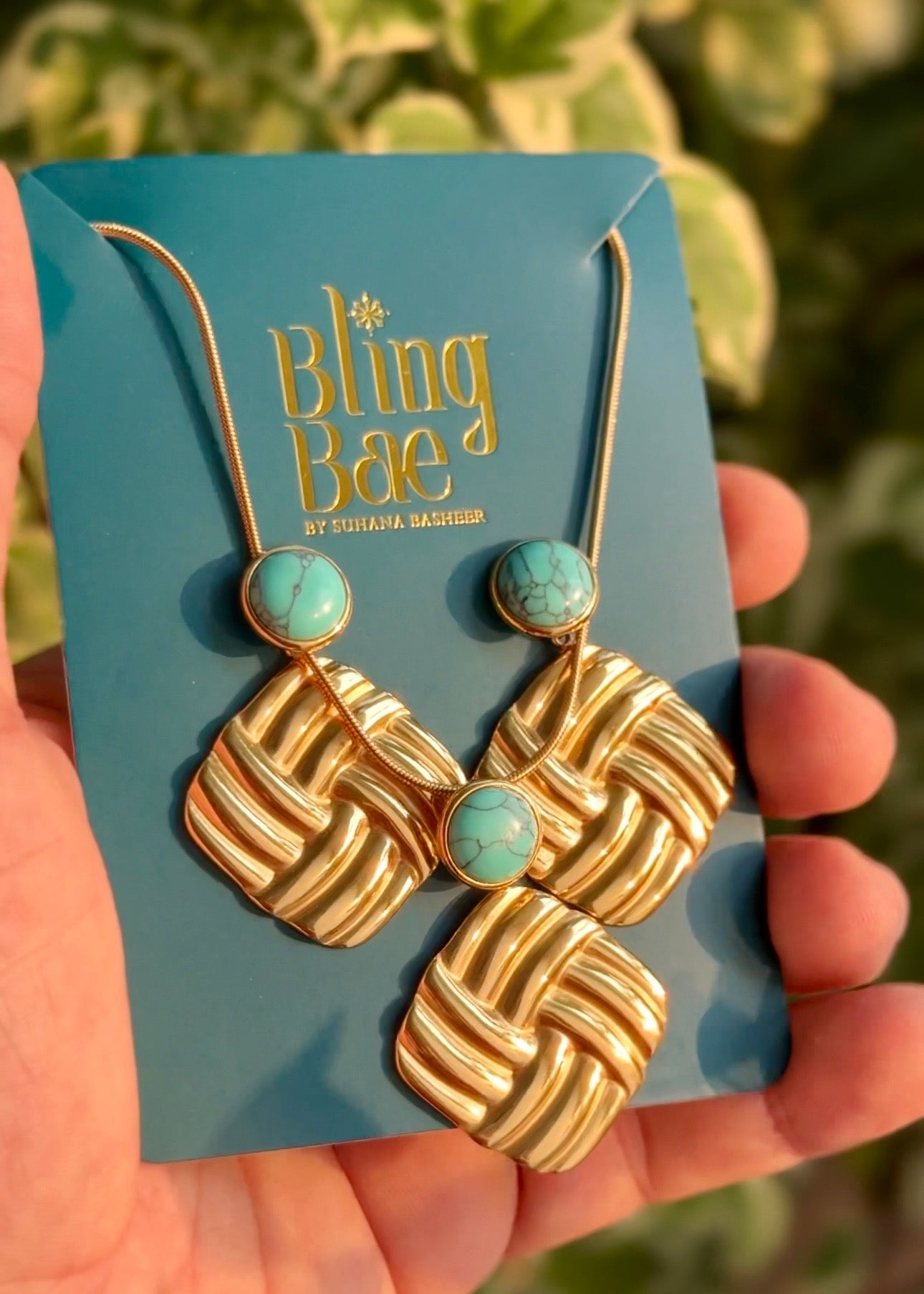 Turquoise Royale Weave Necklace And Earrings Set