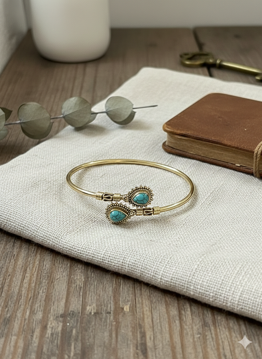 Turquoise Harmony Open Cuff Bangles (Adjustable)