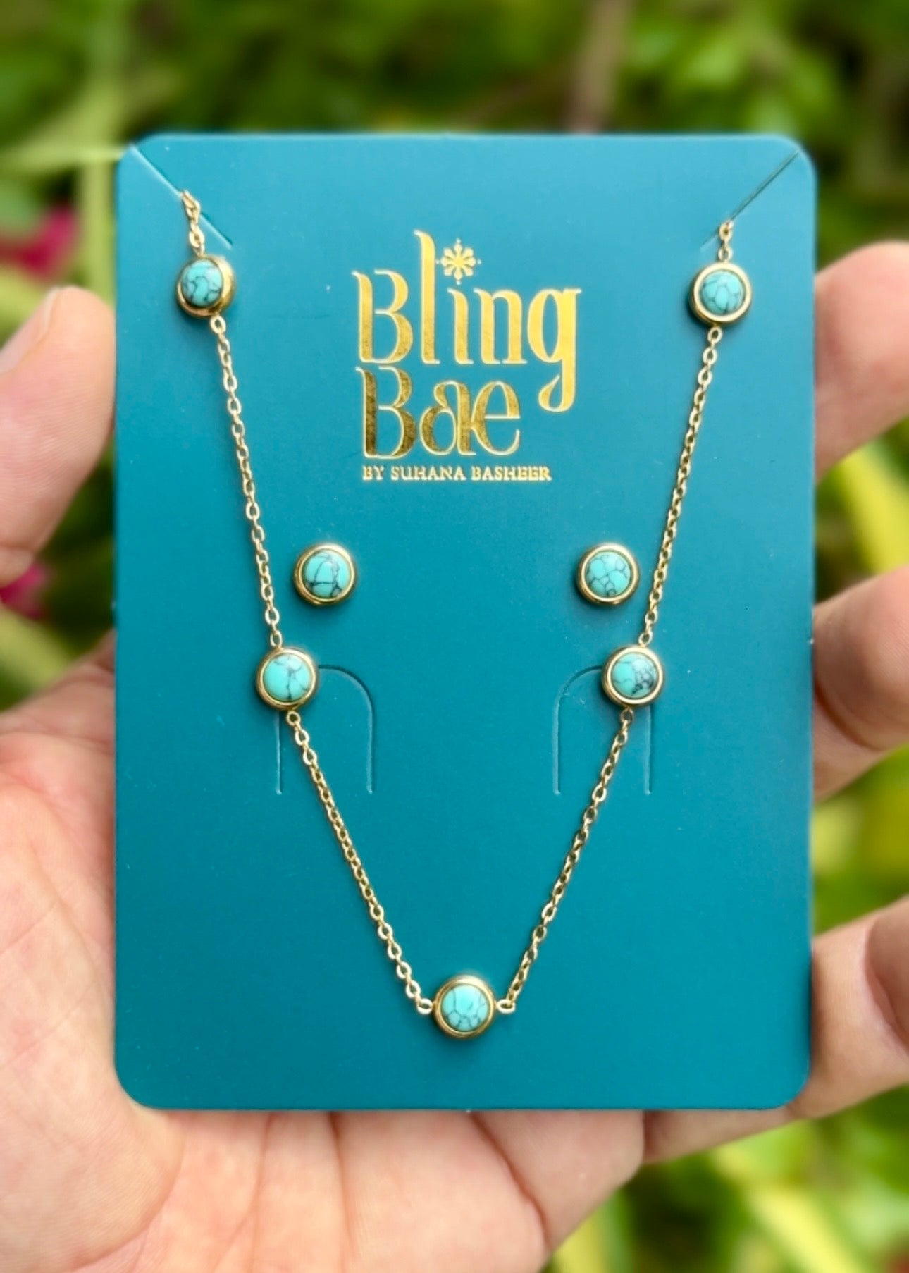 Turquoise Bezel Station Necklace & Earrings Sets 💎✨