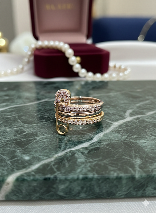 Pave Safety Pin Rings