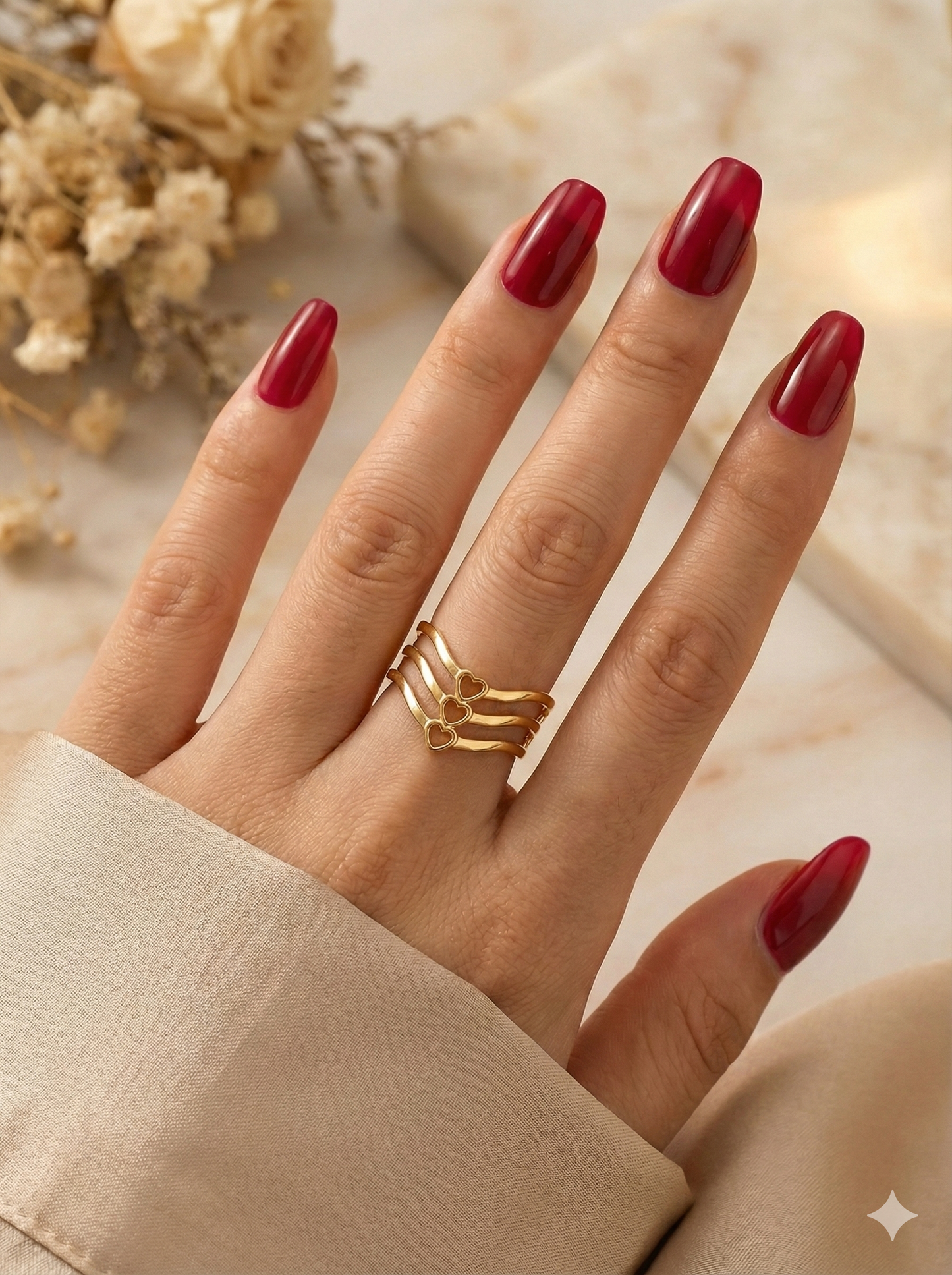 Triple Heart Chevron Rings