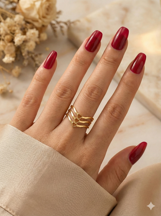 Triple Heart Chevron Rings