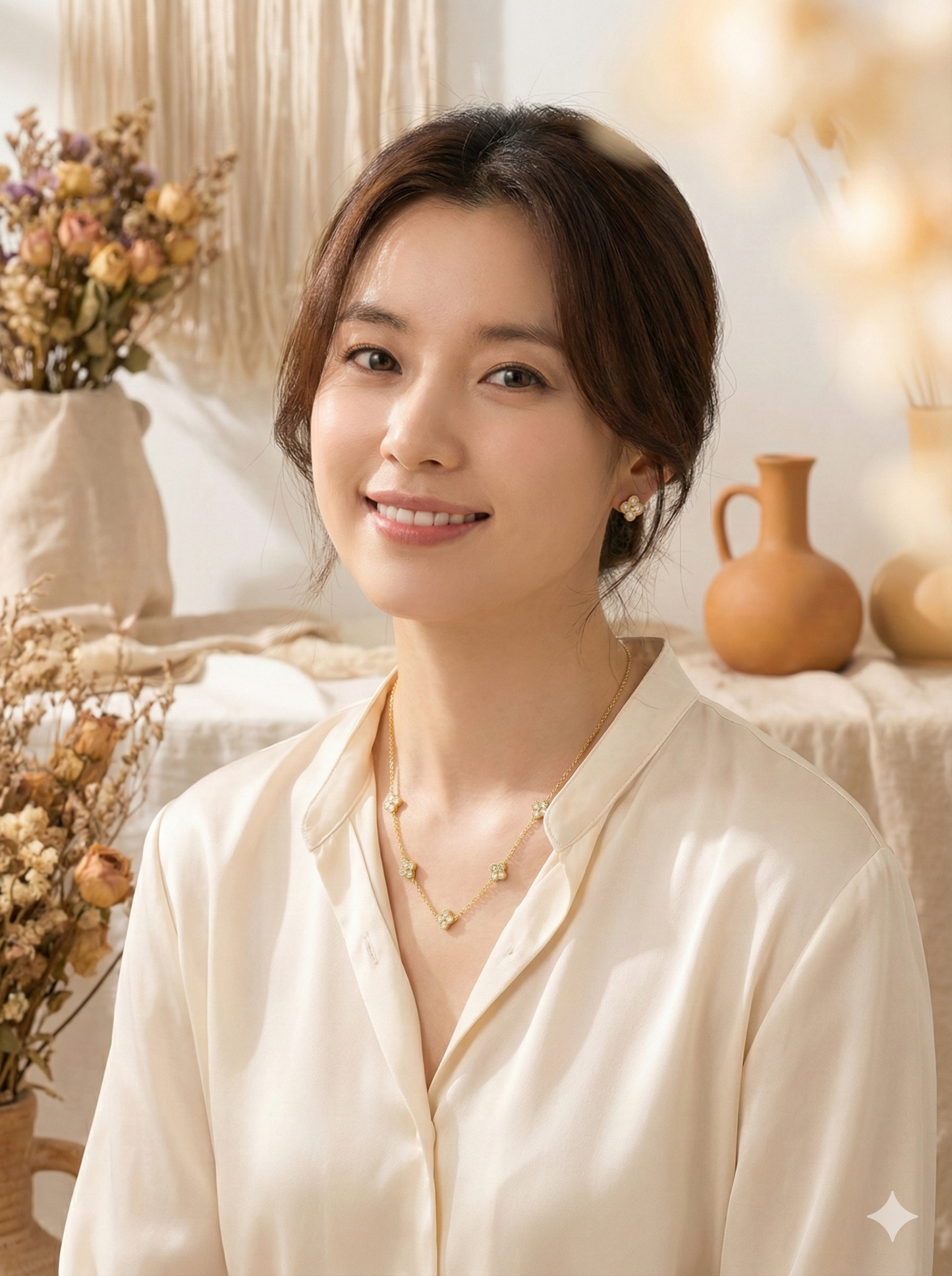 Gold Clover Diamond Necklace & Earrings Set