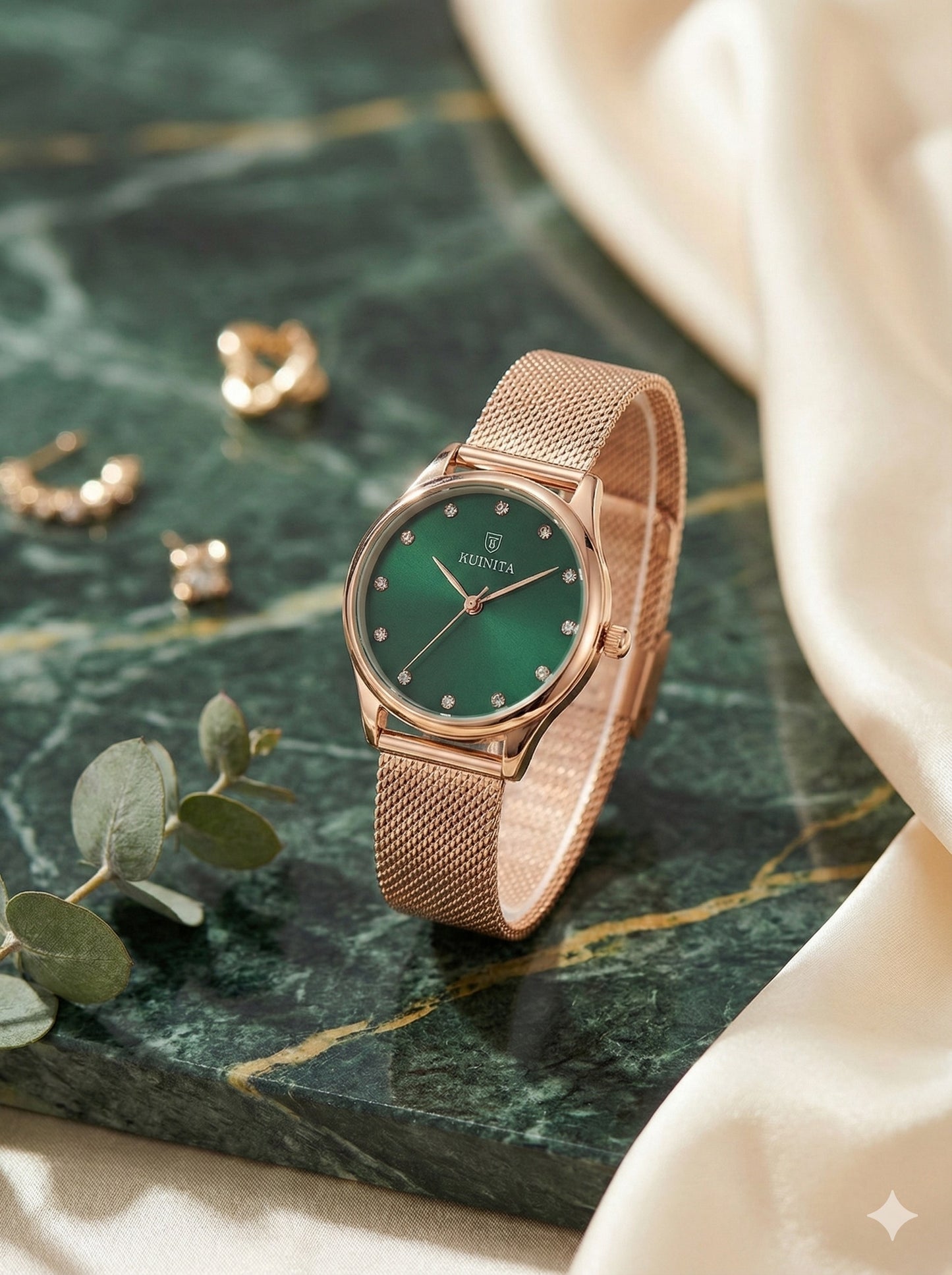 Ruinita Rose Gold Premium Elegant Emerald Green Dial Watch