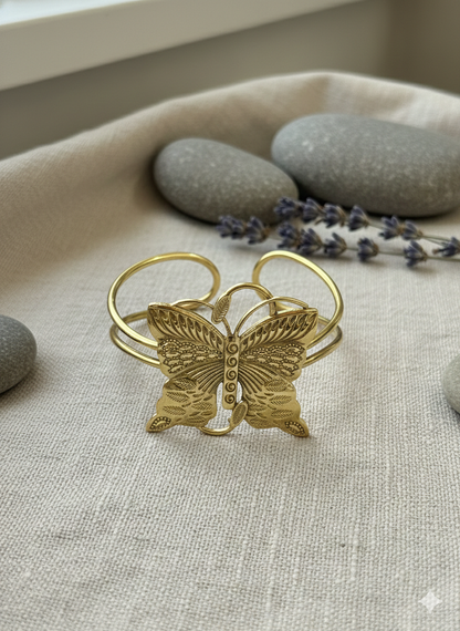 Golden Flutter Butterfly Cuff Bangles (Adjustable)