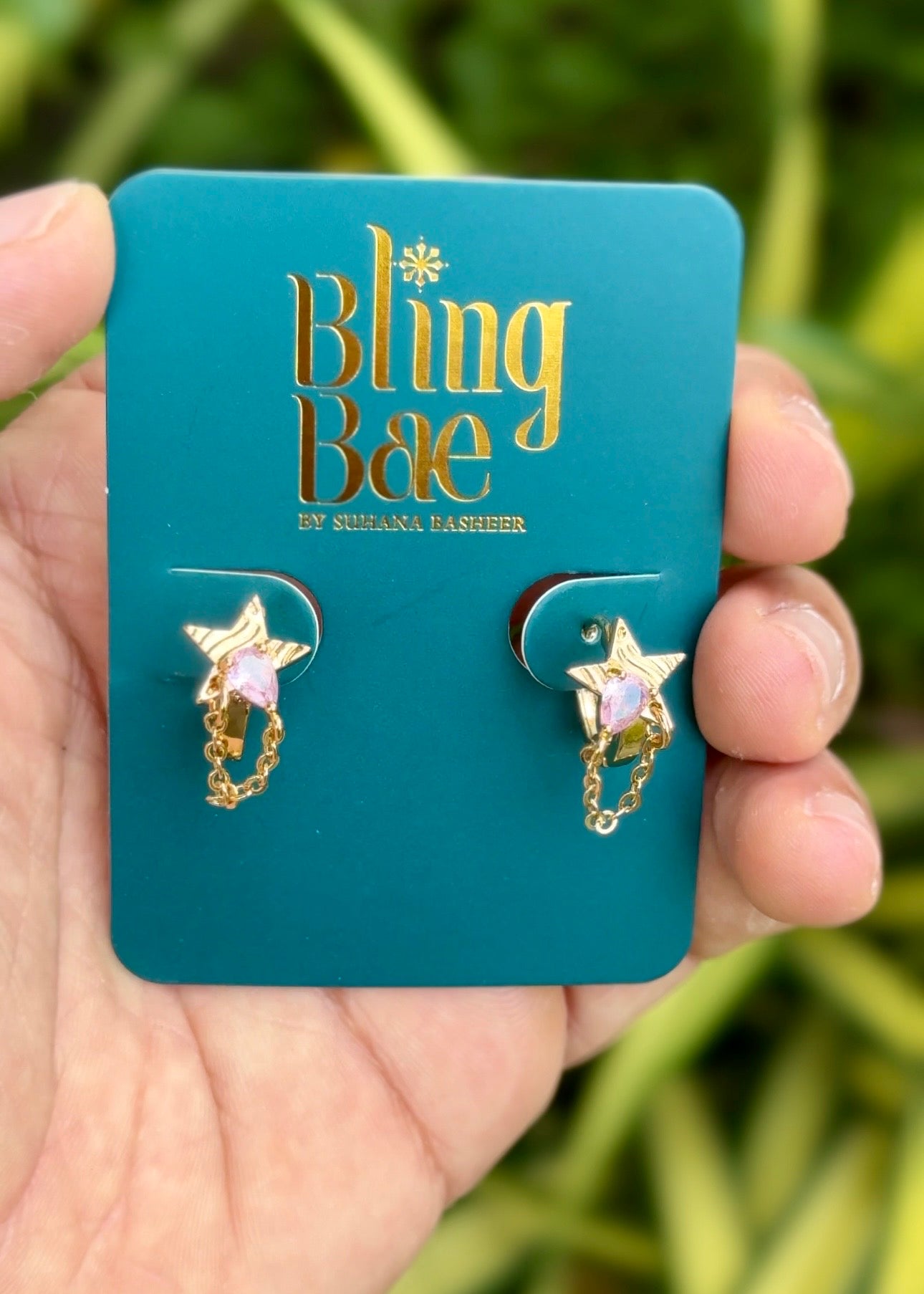 Pink Star Charm Drop Earrings