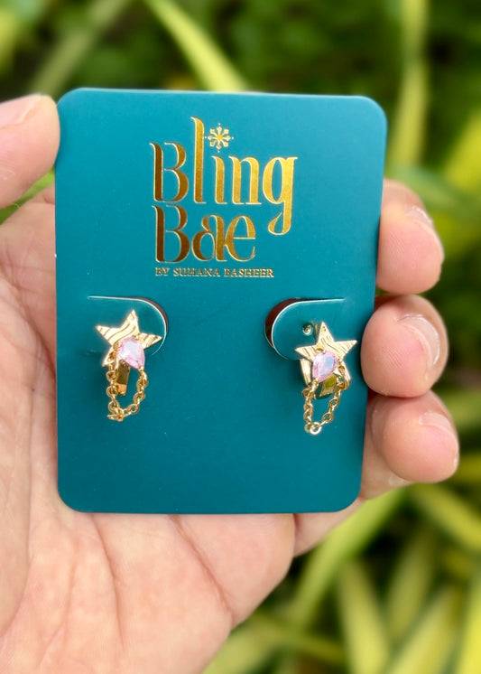 Pink Star Charm Drop Earrings