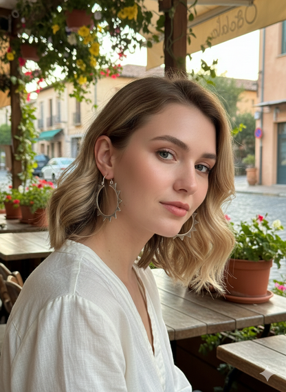Solar Flare Silver Hoops Earrings