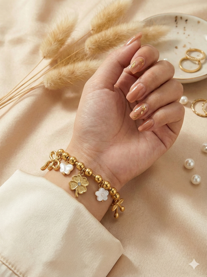 Gold Lucky Clover & Floral Charm Bracelets