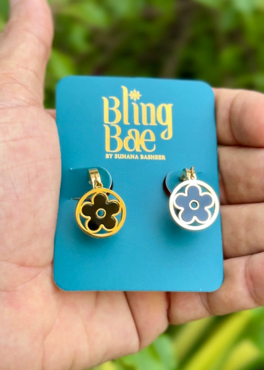 Midnight Bloom Dual-Tone Hoops Earrings 🖤✨