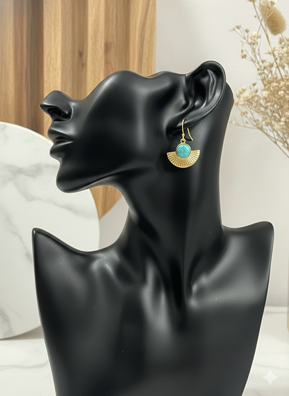 Turquoise Halo Fan Drops Earrings