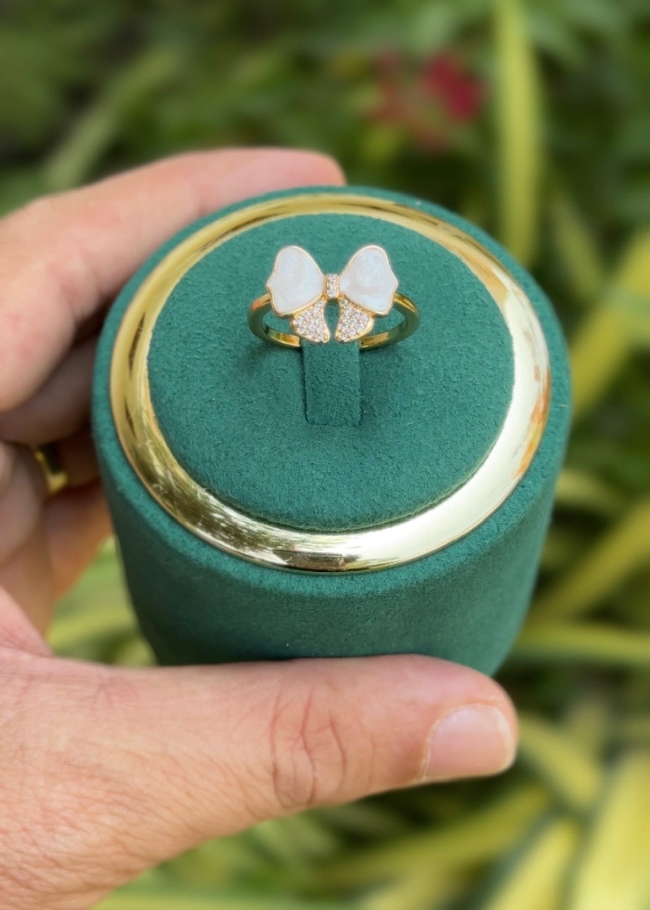 Pearl Bow Charm Rings (Adjustable)