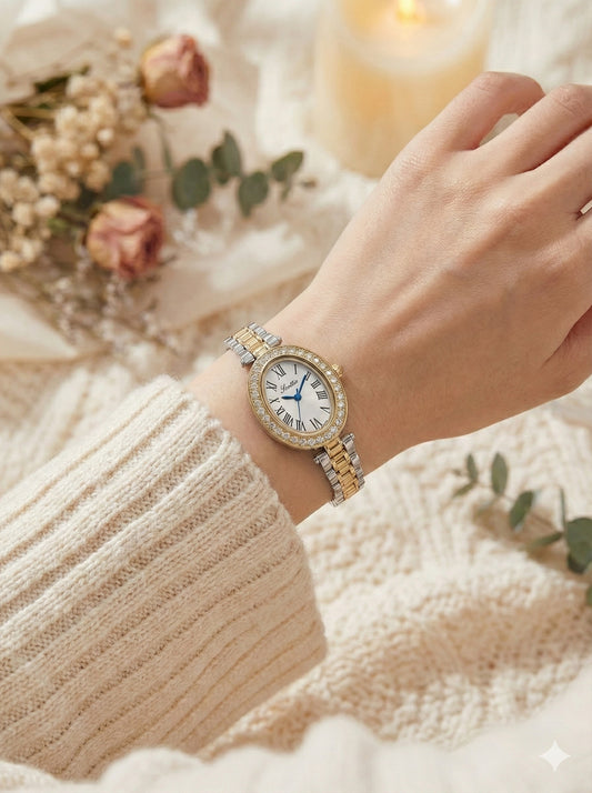 Scottie Baignoire Two-Tone Diamond Luxury Women’s Wristwatch Scottie (Stones gold and silvercolor)