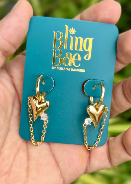 Golden Heart Chain Drop Earrings