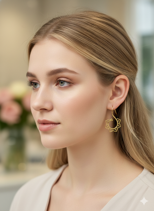 Lotus Frame Open Hoops Earrings