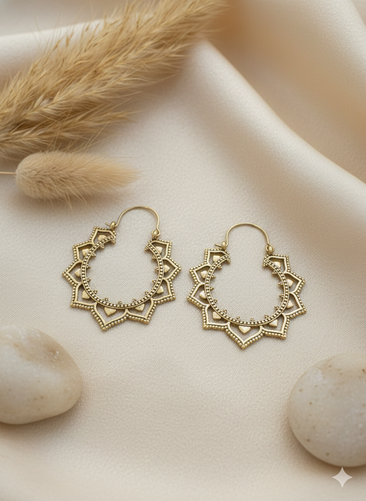 Golden Mandala Bloom Hoops Earrings