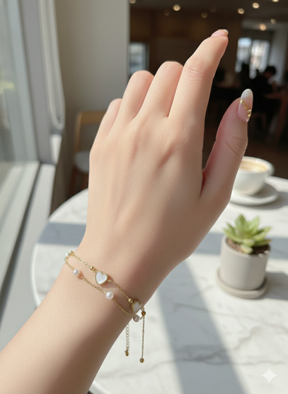 Pearl Heart Charm Anklet/Bracelet (Single Piece)