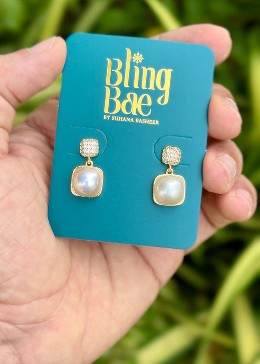 Pearl Square Drop Earrings