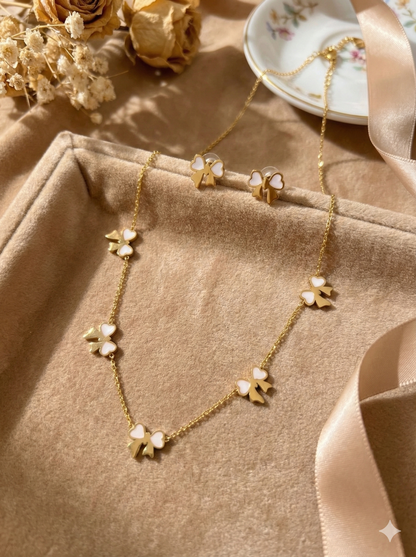 Ivory Bow Necklace & Earrings Set