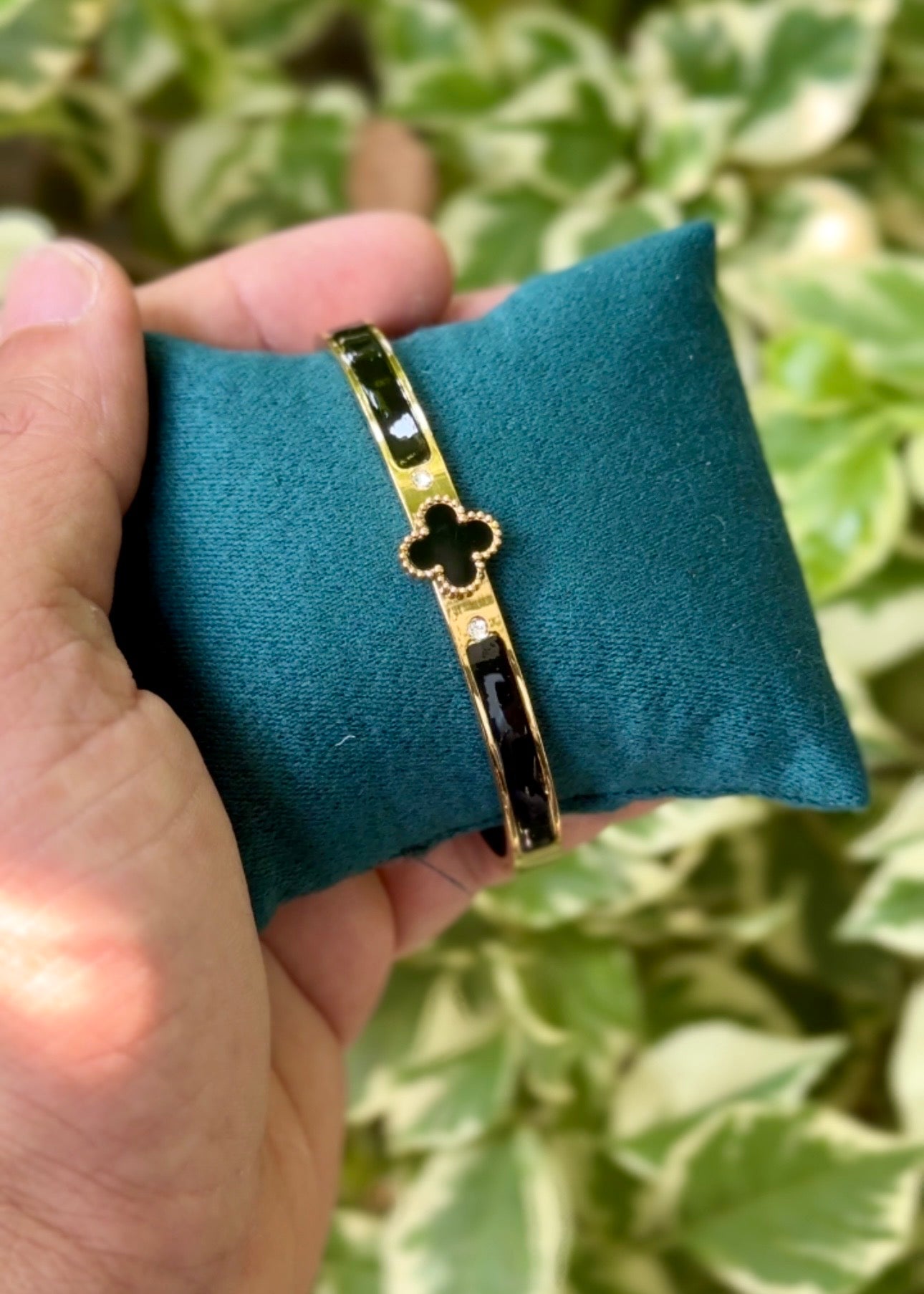 Midnight Clover Luxe Cuff Bangle 🖤✨