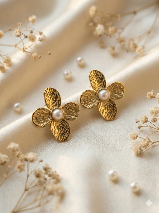 Gilded Petal Pearl Studs