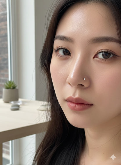 Ethereal Dewdrop Nose Stud (L shaped Titanium-silver - Stone 2mm)