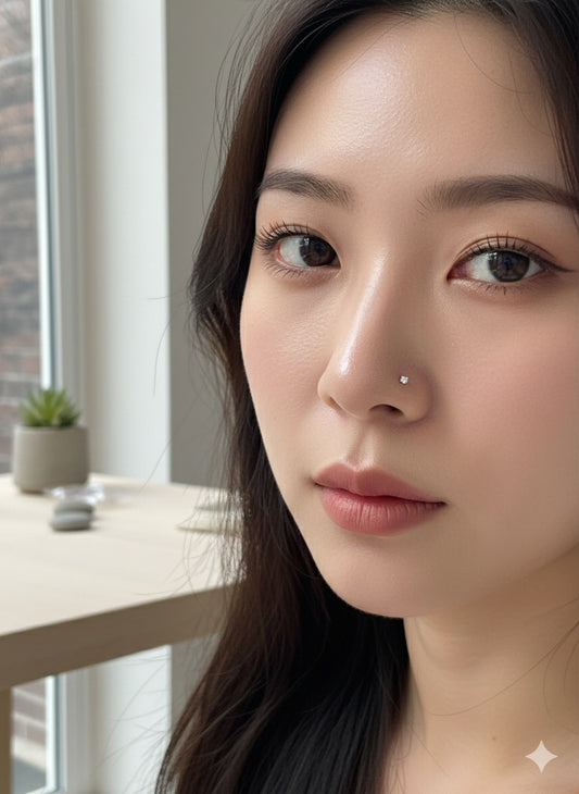 Ethereal Dewdrop Nose Stud (L shaped Titanium-silver - Stone 2mm)