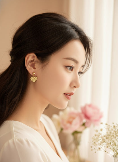 Golden Gingham Hearts Earrings
