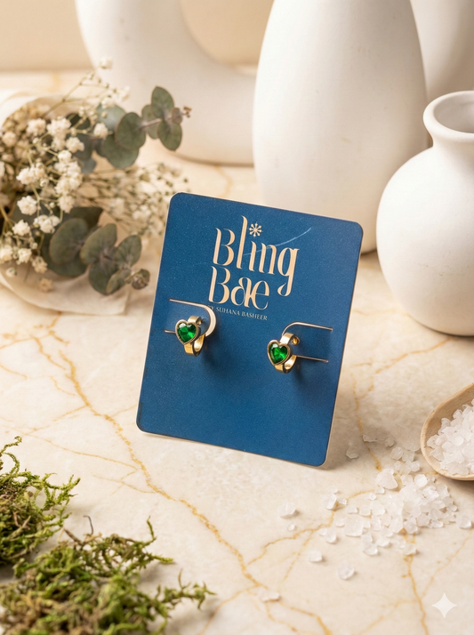 Emerald Heart Hoops Earrings