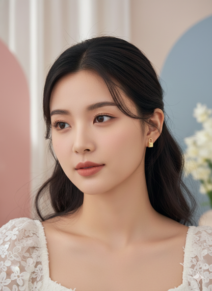 Golden Lock Stud Earrings