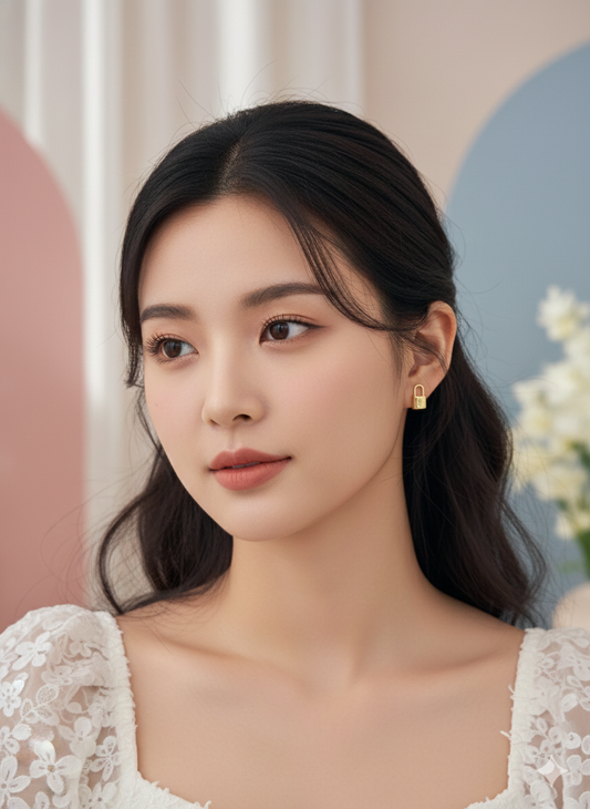Golden Lock Stud Earrings